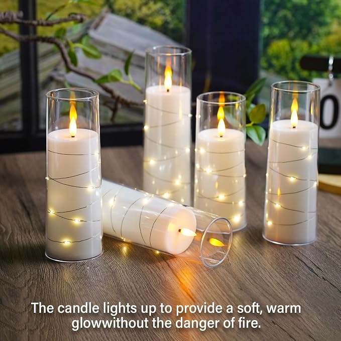 Flameless Candles,with Embedded Star String, Battery Operated Candles Flickering LED Pillar Candles with Remote Control and Timer, Home Decoration Add a Warm and Romantic Atmosphere，Set of 7 (White) - Image 5