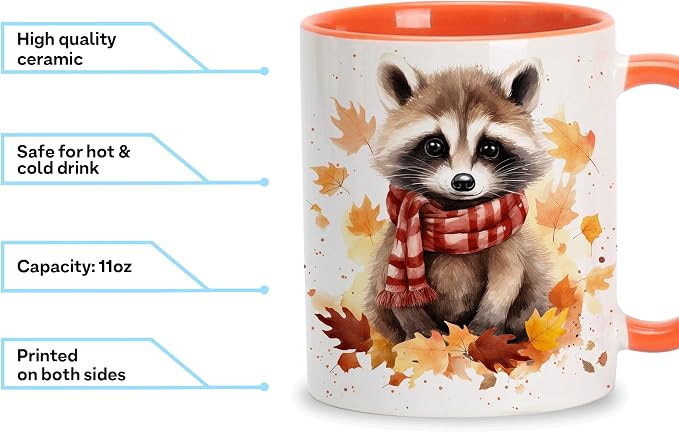 Hyturtle Fall Raccoon Mug, Autumn Birthday Gifts For Raccoon Lovers | Autumn Thanksgiving Decor, Raccoon Gifts For Women, Durable 11oz ceramic mug, Vivid double-sided print, Comfort grip handle - Image 3