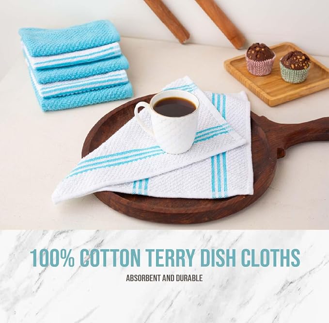 Lane Linen 16Pc Kitchen Towel Set - Heat Resistant Oven Mitts & Pot Holders, Reusable Dish Cloths, Absorbent Hand Towels - Aqua - Image 7