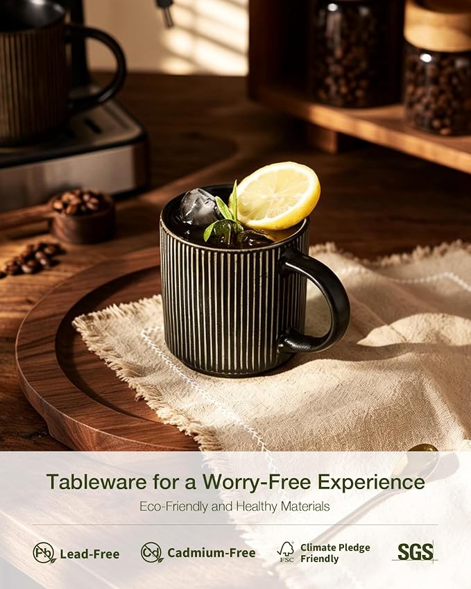 famiware Coffee Mug Set for 6, Star 12 oz Catering Mugs Cup Set with Handle for Coffee, Tea, Cocoa, Milk - Ceramic Stoneware Drinkware Set, Black - Image 3