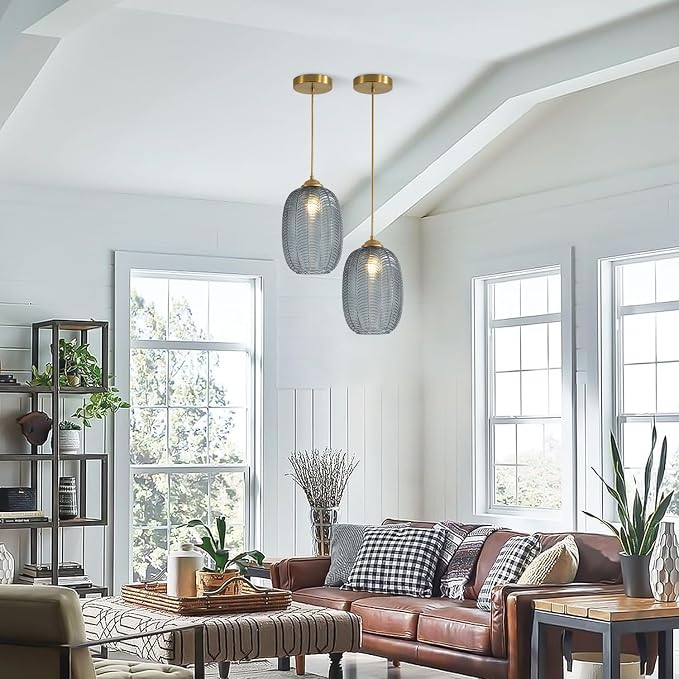 KCO Lighting Smoked Glass Globe Pendant Light Antique Gold Pendant Lights Nordic Blown Glass Pendant Light Single Hanging Light Fixture Mid Century Modern Entry Lighting - Image 5