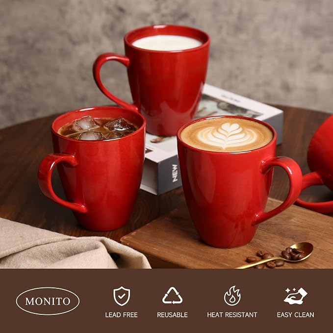 MONITO 17 OZ Coffee Mugs Set of 6, Large Ceramic Blue Coffee Mugs Set with handle for Tea/Latte/Milk/Cocoa, Funny Tea Cups for Office and Home, Engagement Gifts. (Red) - Image 3