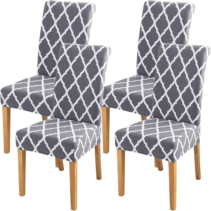 FORCHEER Chair Covers for Dining Chairs Set of 4,Grey and White Stretch Dining Room Chair Cover Kitchen Parsons Chair Slipcovers (Pack of 4, Grey+White) by FORCHEER