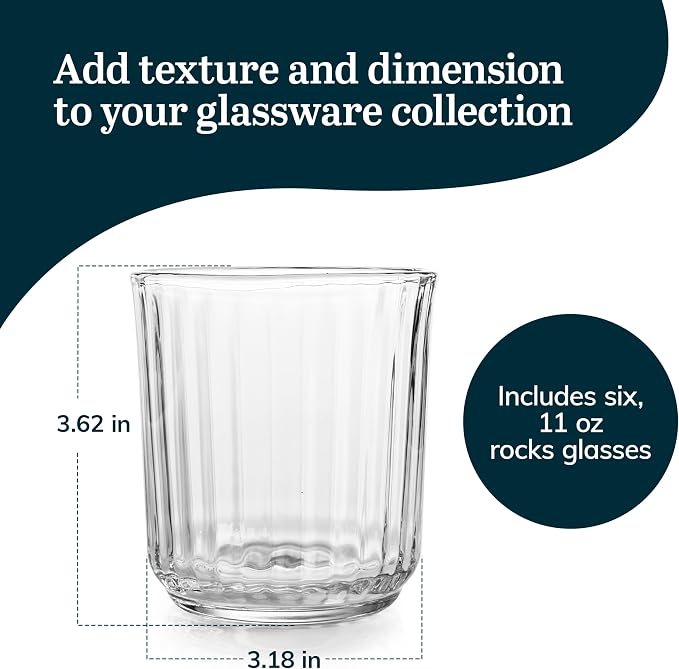 Libbey Paneled Double Old Fashioned Glasses, 11.2 Oz Fine Ribbed Line Whiskey Drinking Glasses, Dishwasher Safe Rocks Glass Set for Spirits, Cocktails - Image 3