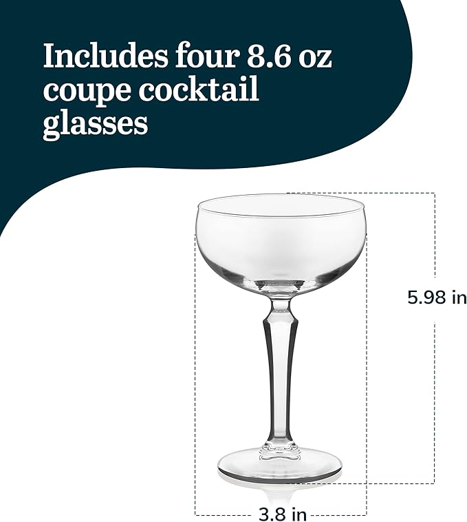 Libbey Capone Coupe Cocktail Glasses, Vintage Style, Diamond Cut Coupe Martini Glasses Set of 4, Traditional Cocktail Glass Set, Champagne Glasses - Image 3