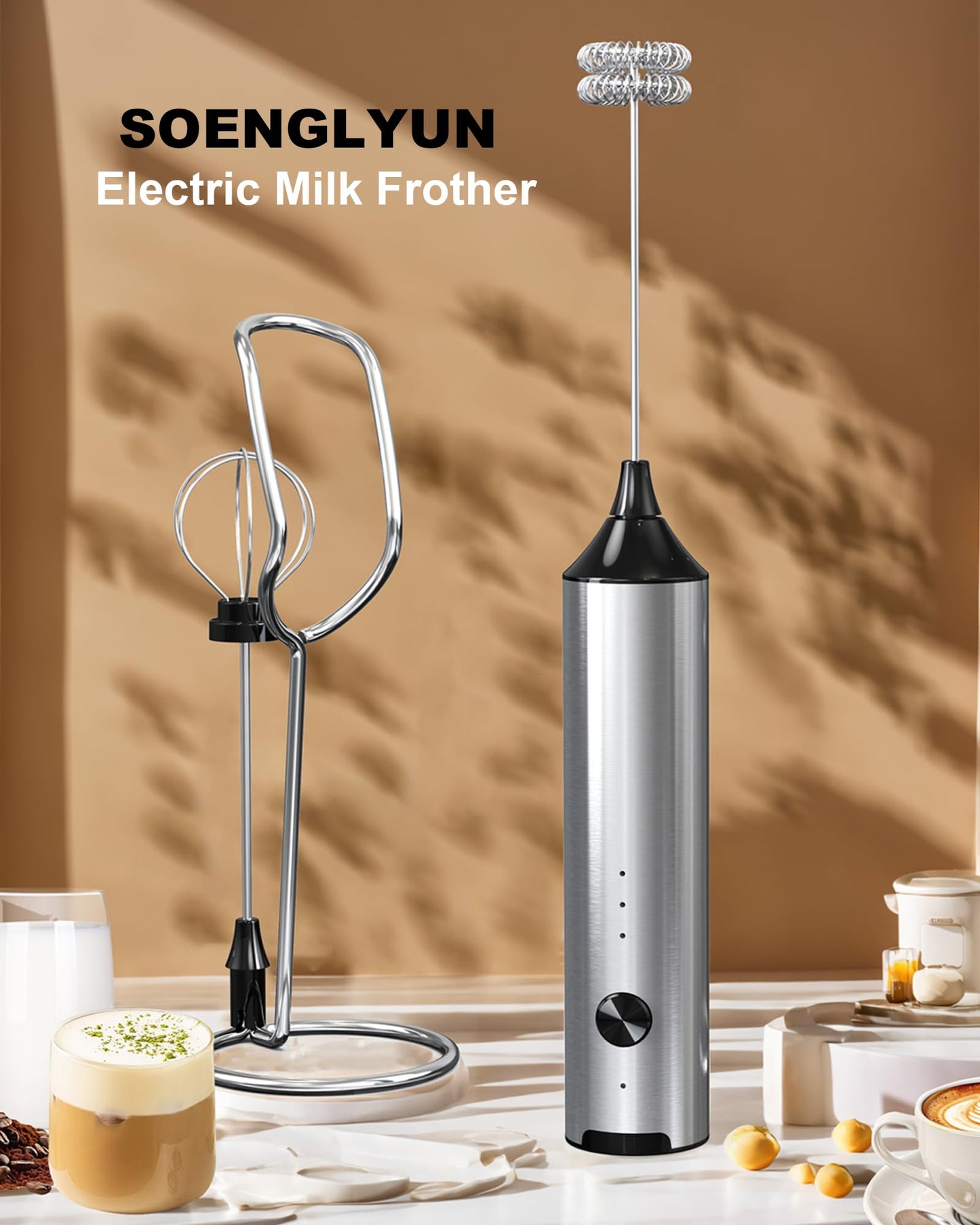 Rechargeable 3-Speed Milk Frother Wand (Black)