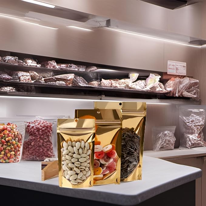 100 Pcs 1 Gallon Mylar Bags for Food Storage 10x14 Mylar Bag with Window Large Holographic Resealable Bags Smell Proof Bag Food Packaging for Small Business Freeze Dried Candy Stand Up Pouches - Image 8