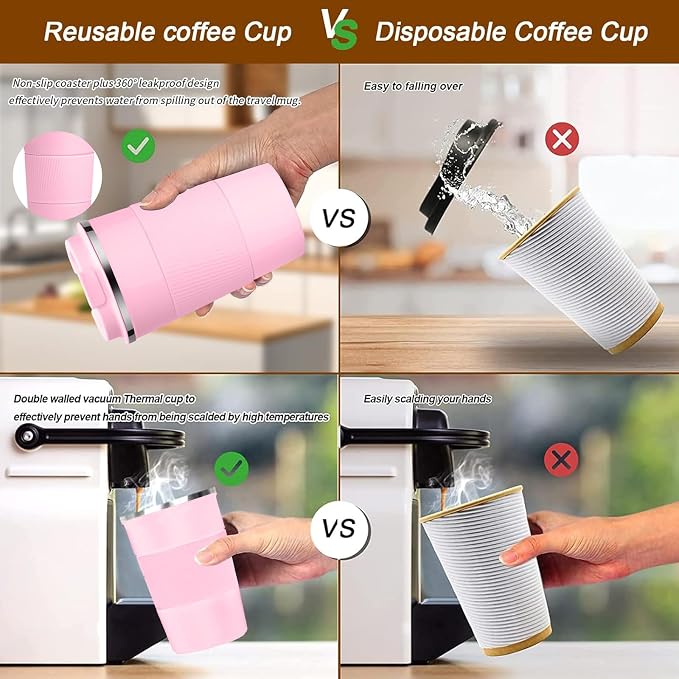 Insulated Travel Coffee Mug, Stainless Steel Coffee Cup with Leakproof Lid | Double-wall insulation keeps drinks hot or cold for hours, with a leakproof lid and portable stainless steel design - Image 5