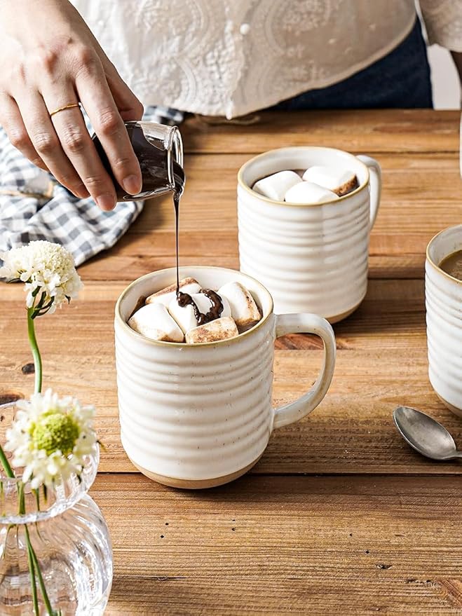 LE TAUCI Coffee Mugs 18 oz,Ceramic Mug Set, Coffee Cups for Latte, Hot Tea, Cappuccino, Mocha, Cocoa, Dishwasher Safe, Suit For Housewarming Wedding- 3.8 inch, Set of 4, Arctic White - Image 3