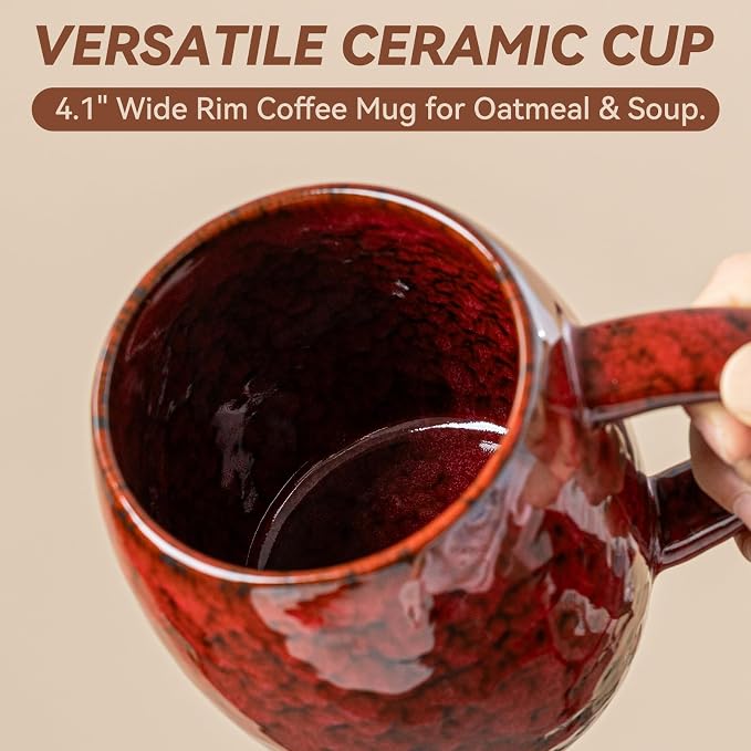 Crimson Magma Ceramic Coffee Mug - 21 oz Large Coffee Cup with Ergonomic Handle, Unique Reactive Glaze Ceramic Mug for Office Home, Birthday Gift for Men Women - Image 7