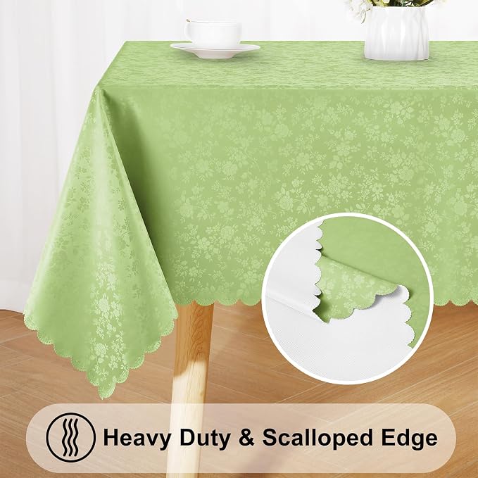 Smiry Rectangle Waterproof Heavy Duty Vinyl Tablecloths, 52 x 70 Inch | Wipeable Washable Floral Embossed Table Cover for Kitchen and Dining Room, Indoor & Outdoor Use, Sage Green - Image 4