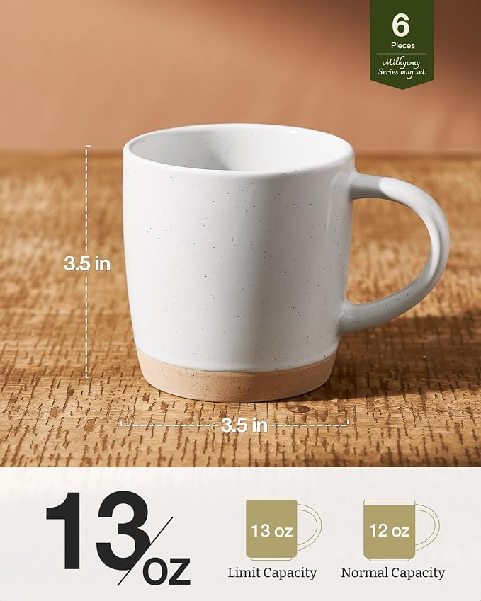 famiware Coffee Mugs for 6, 13 oz Mug Set, Dringking Cup with Handle for Coffee, Tea, Cocoa, Milk, Milkyway Serise, White - Image 3