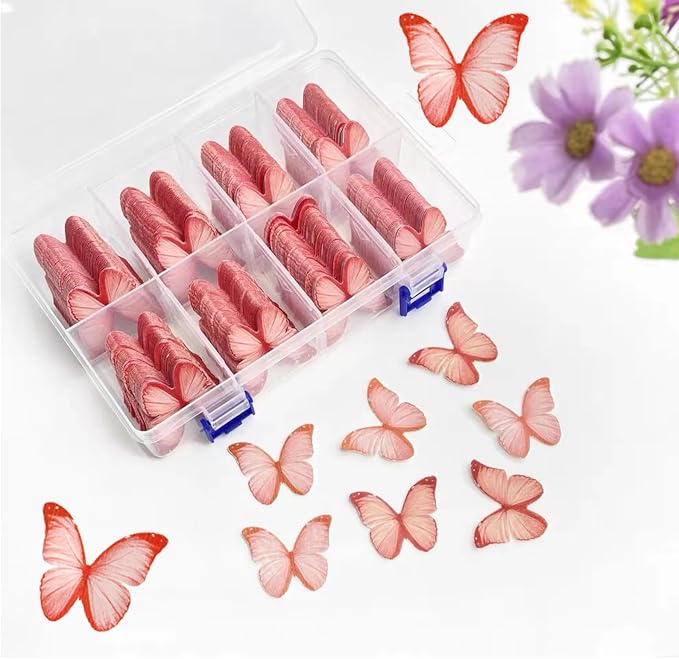 48PCS Wafer Paper Butterfly Cake Toppers YOcity Edible Butterflies for Cake Decorations Red Butterfly Cupcake Toppers for Birthday Party Wedding Food Decorations (Red) - Image 6