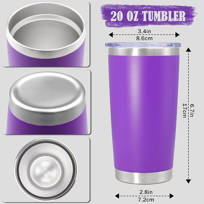 20oz Tumbler Insulated Coffee Tumblers with Lid Stainless Steel Purple 4P | 20 oz Tumblers Double Wall Insulated Vacuum 20oz Coffee Mug Leak Proof Tumblers with Lid Powder Coated - Purple 4 Pack - Image 4