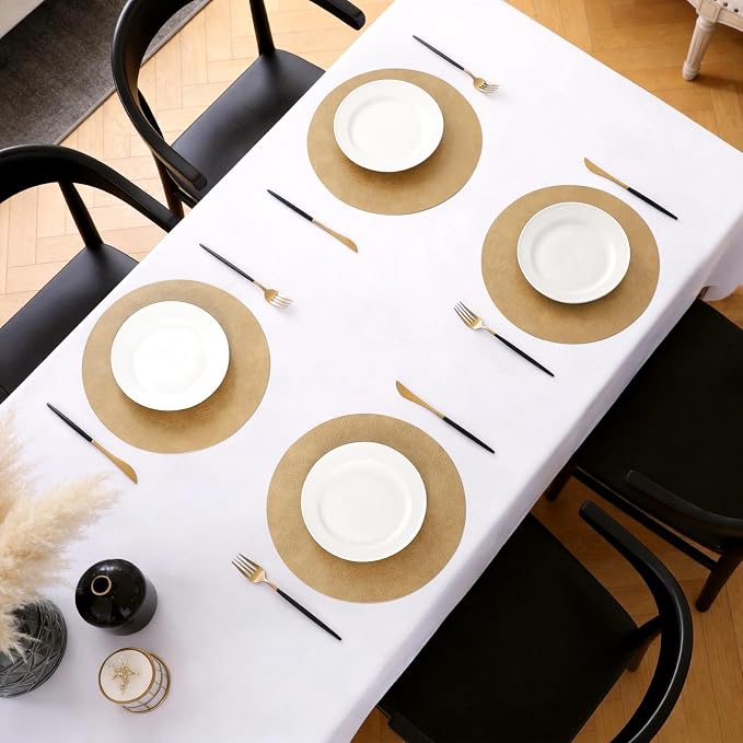 MOSAYT 13 Inch Round Vinyl Placemats Set of 4 - Faux Leather 100% Waterproof Oil-Proof Wipeable PU Place Mats, Heat Resistant Reversible Table Mats for Kitchen, Dining, Outdoor, Camel - Image 5