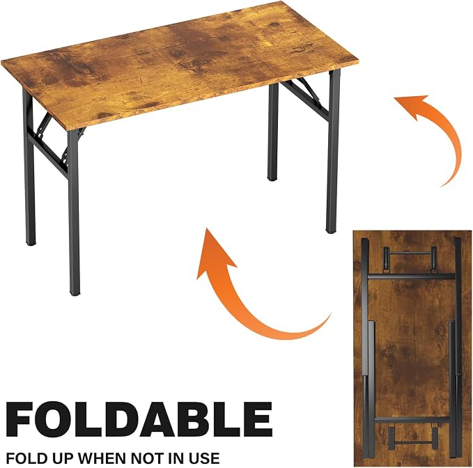 DlandHome 39.4 Inch Small Folding Computer Desk for Home Office, Retro | Foldable Writing Table for Small Spaces Bedroom, No Assembly Required, Wood Top Metal Frame, Collapsible Compact Easy Storage - Image 5