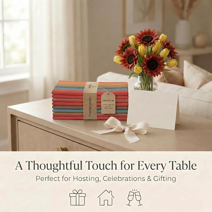 Urban Villa Cloth Napkins Cotton 20x20 (Set of 12) Red Stripes - Image 9