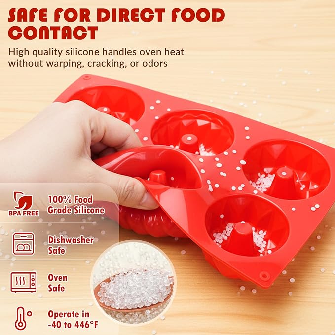 HKNMTT 2Pcs Mini Buntz Cake Pan 6-Cavity Non Stick Baking Molds 3 Shaped | Food-Grade & BPA Free Silicone, Oven Safe, for Baking Cakes, Jelly, Brownie - Image 2