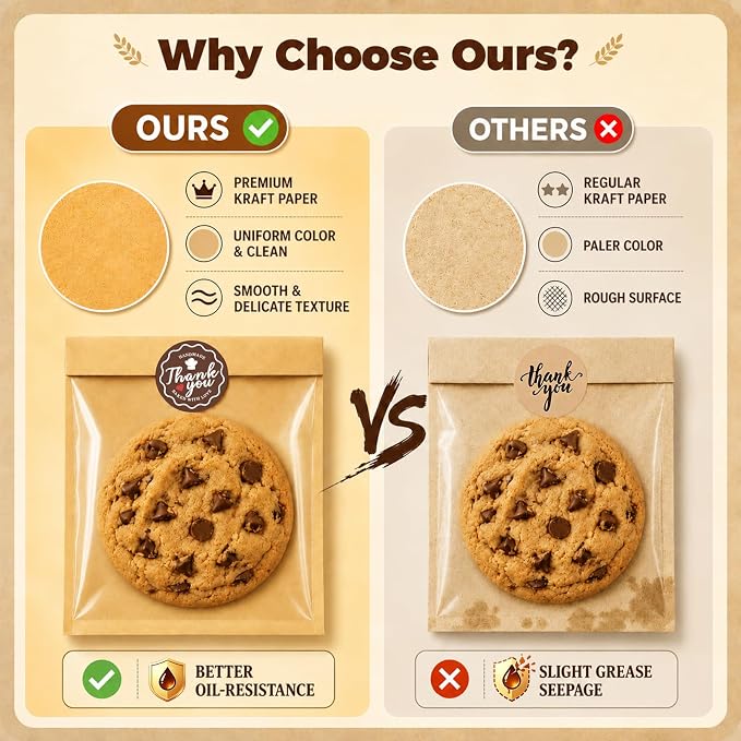 120PCS Cookie Bags with Seal, 5.1 x 7.5 Inch Cookie Packaging with Stickers | Heat Sealable & Grease Resistant Paper Bakery Bags with Window, Pastry Bags for Bake Sale Treat Scone Donut Brownie - Image 6