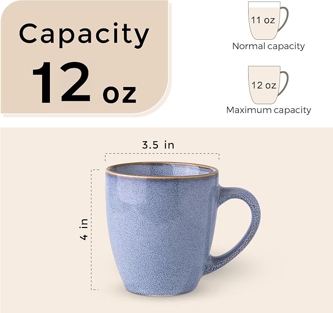 GBhome Ceramic Coffee Mugs Set of 6, 12oz Stoneware Coffee Mugs Set For Dad Mom Women MEN, Light Weight Ceramic Coffee Cups for Latte/Tea/Beer/Hot Cocoa, Dishwasher & Microwave Safe-Brunnera Blue - Image 2