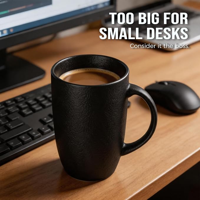 22oz Oversized Heavyweight Ceramic Coffee Mug, Large (Black) | 22oz Extra Large, Oversized Heavyweight Ceramic, Reactive Glaze, Microwave & Dishwasher Safe, Prop 65 Compliant, Gift Box - Image 3
