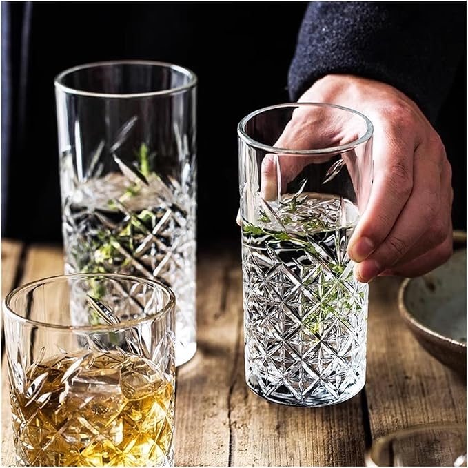 Glass Cups Transparent Embossed Glass Cups, 5 Sizes Stemless Glassware(Large) - Image 7