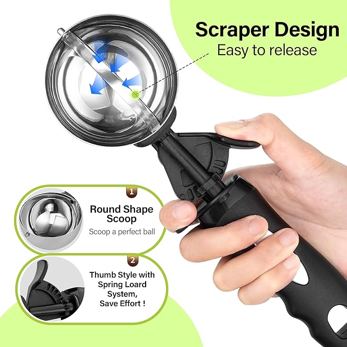 Ice Cream Scoop Set, Large Cookie Scoop Set 3 PCS for Baking, 3.25 Tbsp / 4.9 Tbsp / 6 Tbsp Sizes with Thumb Trigger, Portion Control for Cookie Dough, Ice Cream, Cupcake, Muffin, 1.63/2.45/3 OZ