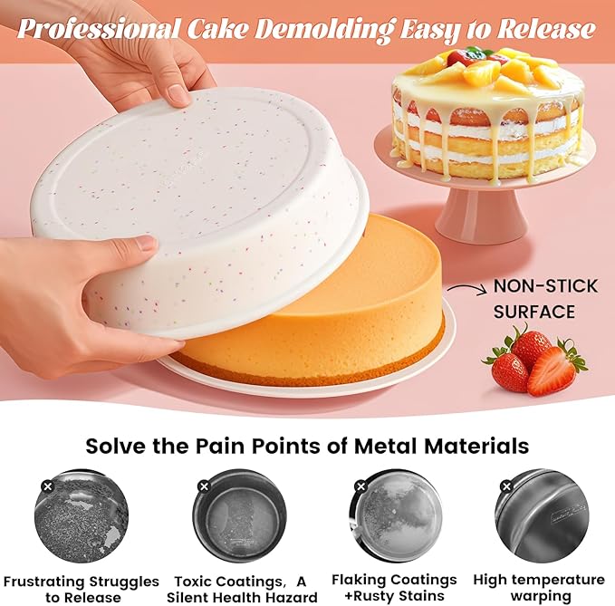 SJ 10 Inch Silicone Round Cake Pan with Metal Reinforced Frame 1Pack, Nonstick Silicone Cake Mold for Baking Suitable for Making Layers, Cheese & Chocolate Cakes