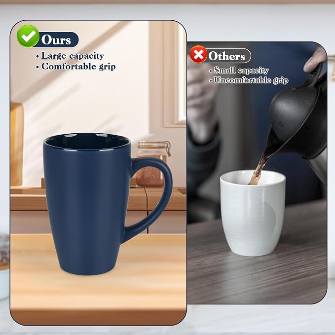 BYCNZB 20oz Extra Large Ceramic Tall Coffee Mugs Set for Coffee Tea Hot Cocoa set of 4 Dishwasher & Microwave Safe (Matte blue) - Image 4