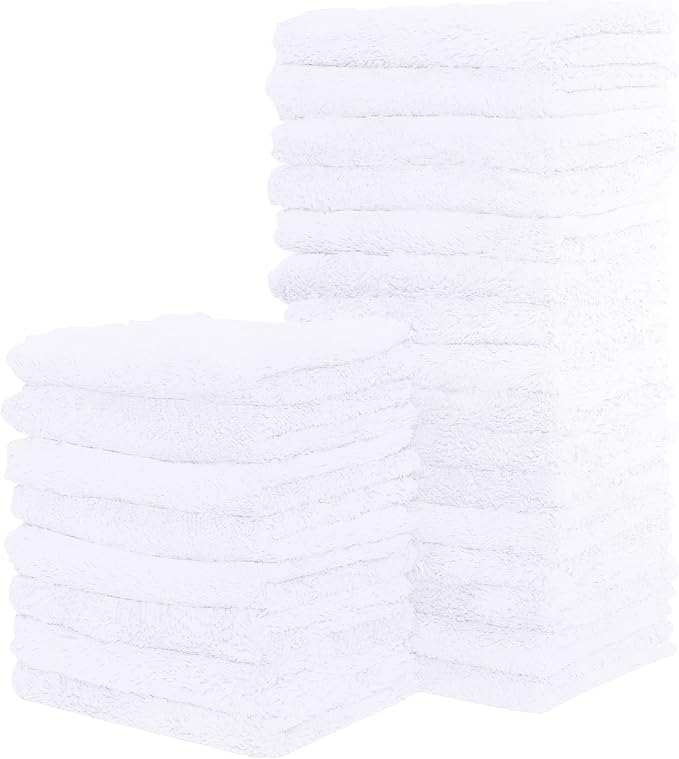 Sunny zzzZZ 24 Pack Kitchen Dishcloths - Does Not Shed Fluff - Reusable Dish Towels, Dish Cloths, Super Absorbent Coral Fleece Cleaning Cloths, Nonstick Oil Washable Fast Drying, 7 x 9 Inch (White) by Sunny+zzzZZ