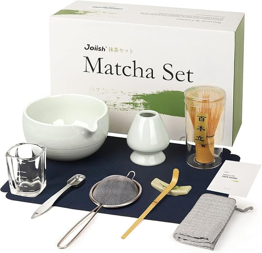 Matcha Whisk Set 10-Pcs Kit, Whisk and Bowl with Spout & Measuring Spoon & Cup, Japanese Tea Making Tools, Grey