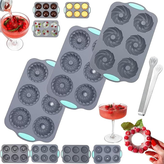 Wreath Ice Mold, Christmas Ice Cube Molds, Silicone Wreath Ice Cubes Tray, 6 Hole Silicone DIY Mold Suitable, Flexible Silicones Easy Release, for Holiday Cocktails/Chocolate/Desserts (A+A+B)
