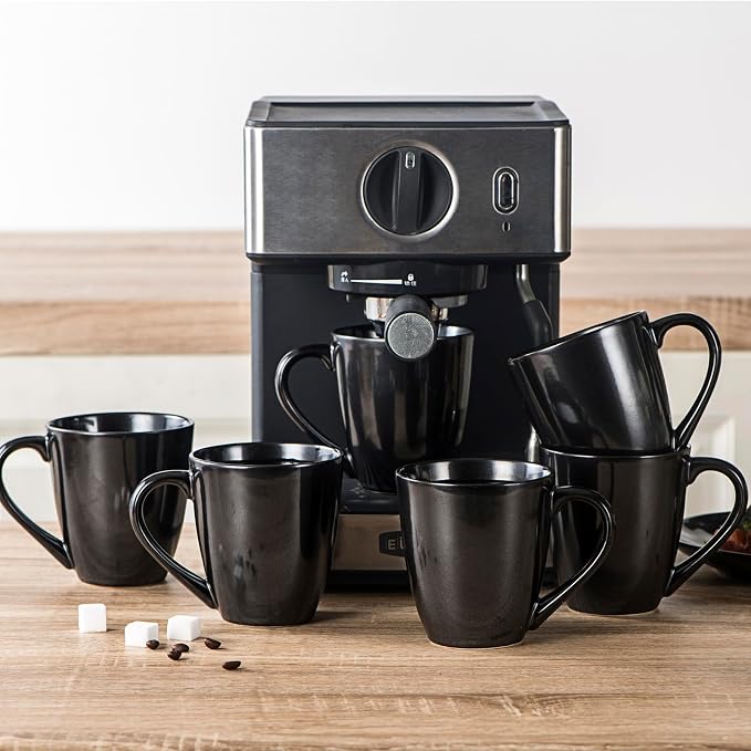 vicrays Coffee Mug Set, 12 Ounce, Ceramic Mug for Men, Women, Unique Glazed Mugs with Handle for Coffee, Tea, Milk, Cocoa, Cereal - Set of 6 Black - Image 6