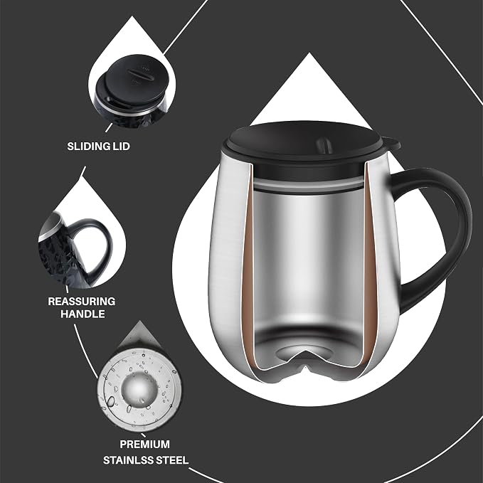 Ideus 16 oz (470 ml) Insulated Coffee Mug with Handle and Lid, Double Wall Stainless Steel Vacuum Thermal Coffee Mug, Travel Coffee Cup Thermal Cup for Home and Office, Leopard Black - Image 3