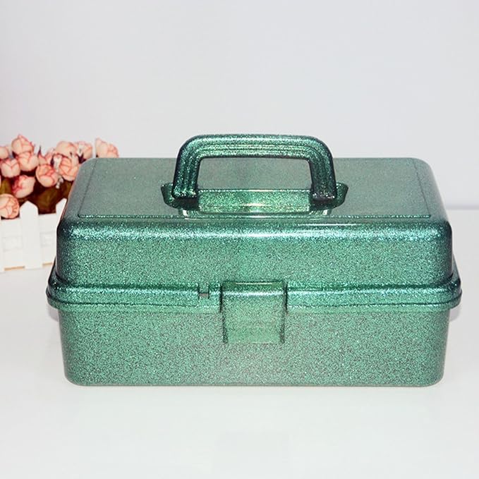 Saim Storage Bins,Three-Layer Multipurpose Art & Craft Storage Container,Carry Tackle Organizer,Medicine Cosmetic Art Supply Box for Art Supply Makeup Hair Accessories Painting Tools - Green