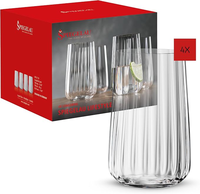 Spiegelau Lifestyle Longdrink Tumblers, Set of 4, European-Made Lead-Free Crystal, Modern Highball Glasses, Dishwasher Safe, Professional Quality Cocktail Glass Gift Set, 17 oz by Spiegelau
