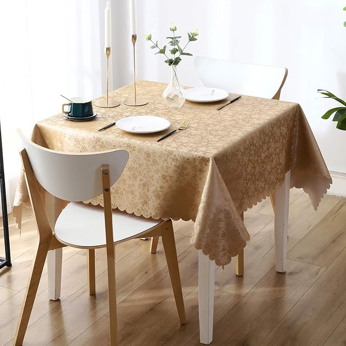 Smiry Square Table Cloth, Waterproof Heavy Duty Vinyl Tablecloths, Wipeable Washable Table Cover for Kitchen and Dining Room (Brown, 54" X 54") | Wipeable Washable Floral Embossed Table Cover for Kitchen and Dining Room, Indoor & Outdoor Use, Brown by Smiry