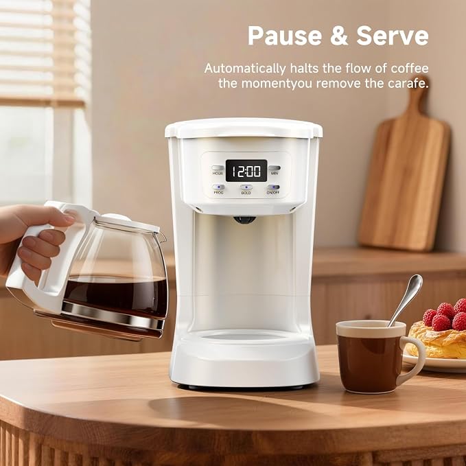 Coffee Maker, 5 Cup Programmable Drip Coffee Machine-White | 20 Hours Timer, 2 Hours Keep Warm, Compatible with Ground&Tea Leaves,Portable Small Cafetera for Home Office Travel Camping - Image 7