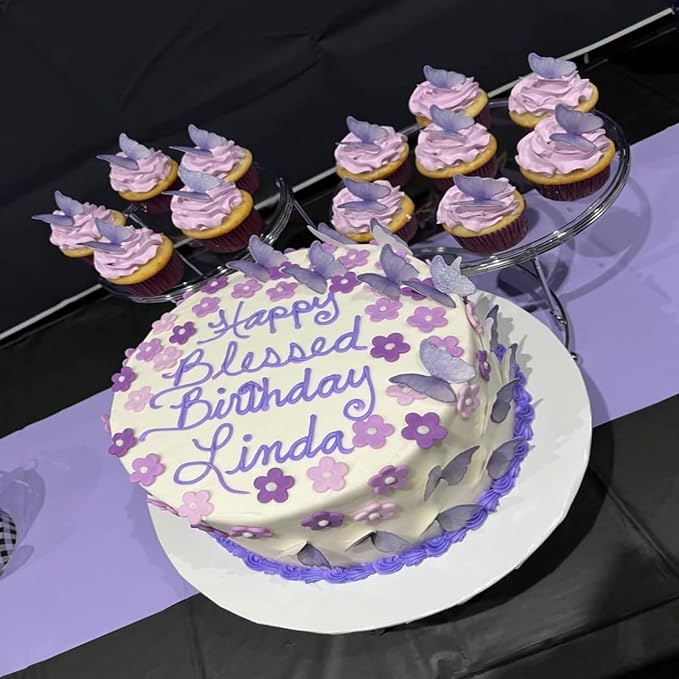 48Pcs Edible Butterflies Cake Topper Edible Butterfly Cupcake Toppers Wafer Paper Butterflies Edible Butterfly Cake Decorations for Wedding Birthday Party Cupcakes Decorating (Purple) - Image 7