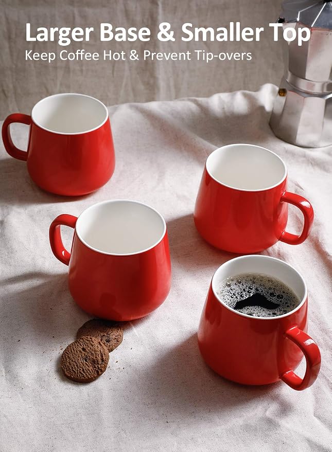 Teocera Ceramic Coffee Mug Set of 4-12 oz Coffee Mugs with Large Handles for Hot or Cold Drinks Like Latte, Cocoa, Tea or Juice - Smooth Ceramic, Dishwasher Safe, Red - Image 5