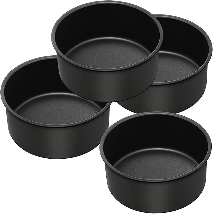 P&P CHEF 6 Inch Cake Pan Set, 4Pcs Non-stick Round Baking Cake Pans Tins | Stainless Steel Core & Nonstick Coating, Good for Baking Layer Tier Cakes for Birthday Wedding, Deep Side & One-piece Design by PPCHEF