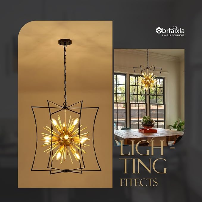 Modern 23.2" Black Gold Sputnik Chandelier for Dining Room Industrial Retro Geometric 12-Light Ceiling Pendant Light Fixture for Kitchen Island Bedroom Living Room Hallway Entryway Foyer - Image 4