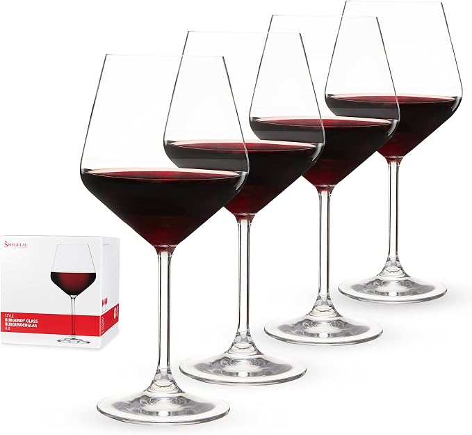 Spiegelau Style Burgundy Wine Glasses, Crystal Clear Red Wine Glasses for Pinot Noir, Elegant Glassware, Wedding Gifts, Birthday Gifts for Women and Men, Home Bar Accessories, 22.6 oz, Set of 4 by Spiegelau