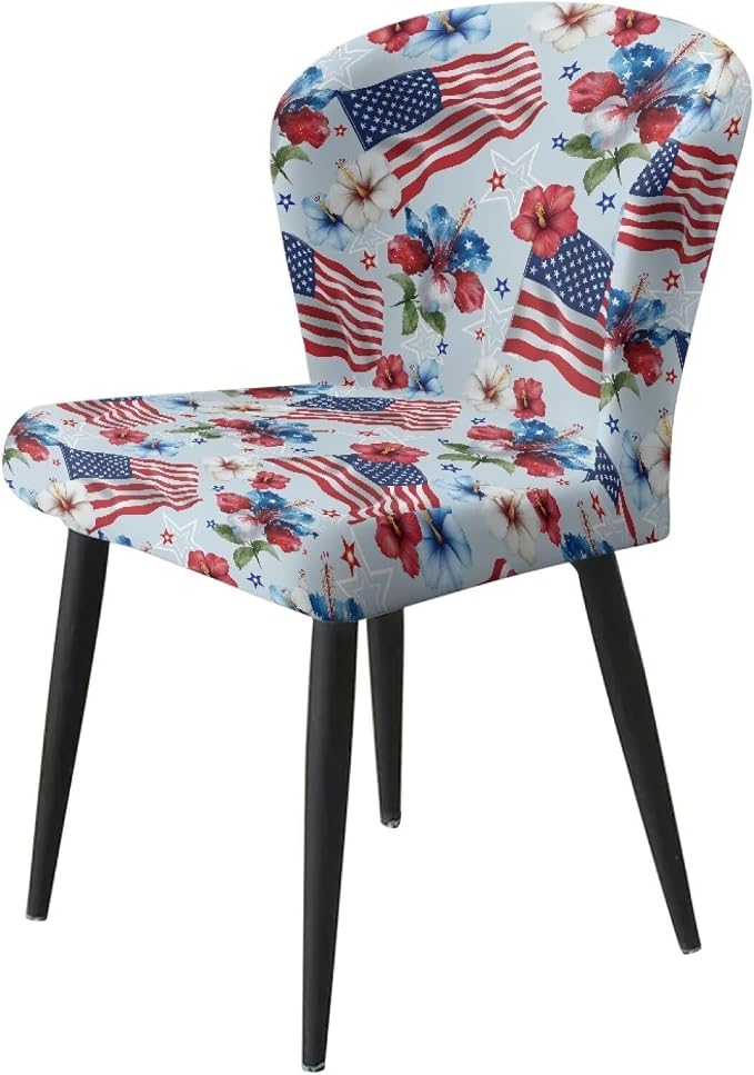 USA Flag Flower Bar Stool Covers, 2 Pcs Bar Stool Slipcover Decorative Soft Bar Stool Chair Covers for Dining Room Cafe Kitchen Chair Seat Protector - Image 3