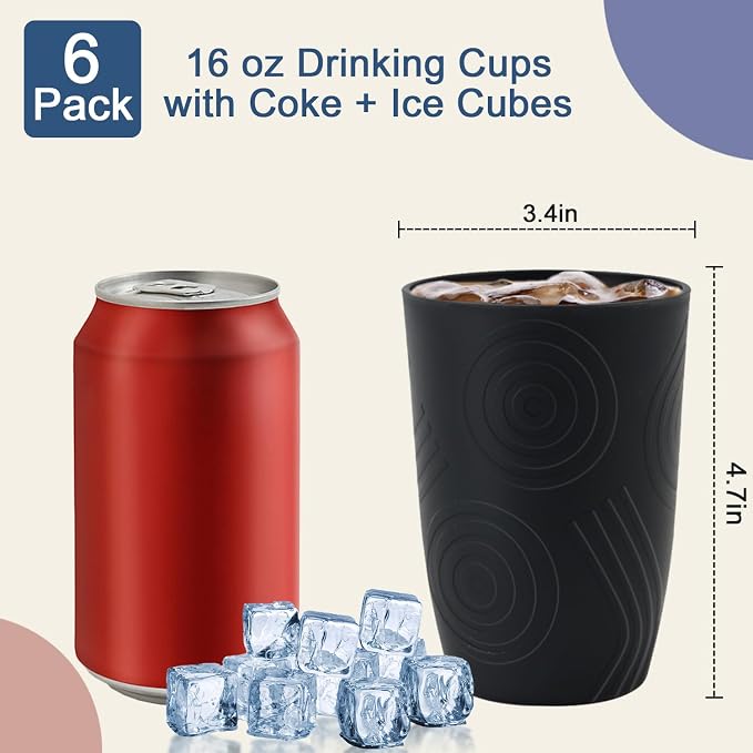 Wheat Straw Cups 6 PCS - 16 OZ Drinking Glasses, Unbreakable Drinking Cup, Alternative to Plastic Cups Reusable, Microwave and Dishwasher Safe Kitchen Cups, Water Tumbler(Black, Grey) - Image 3