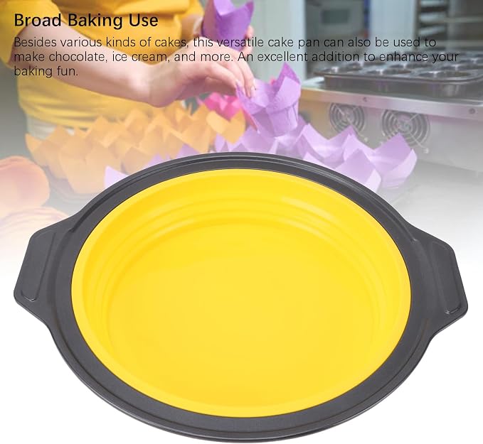 Cake Baking Pan, Silicone Cake Pan Foldable Press Type Quick Release Round Baking Pan for Layer Cake Cheese Cake Chiffon Cake (Yellow) - Image 6