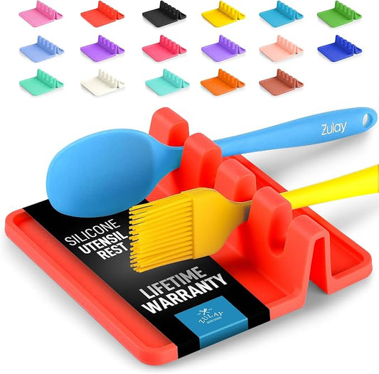 Zulay Kitchen Silicone Utensil Rest with Drip Pad for Multiple Utensils - BPA-Free, Heat-Resistant Spoon Rest & Spoon Holder for Stove Top - Kitchen Utensil Holder for Ladles & Tongs - Red by ZulayKitchen