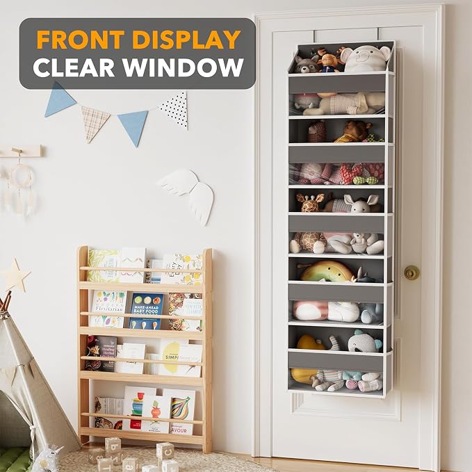 SpaceAid 1 Pack Over The Door Organizer with 5 Large Pockets and 10 Mesh Side Pockets, 5 Layers Door Organizer Hanging with Clear Window for Bedroom, Bathroom, Pantry and Nursery, Gray - Image 5