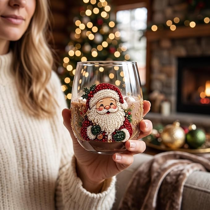 3D Christmas Glass Art Cup, Luxury Raised Holiday Glassware Collection | Cute Festive Stemless Wine Glasses,Artistic Holiday Table Ornaments,Perfect Christmas Home Decor Gifts for Various Beverages - Image 5