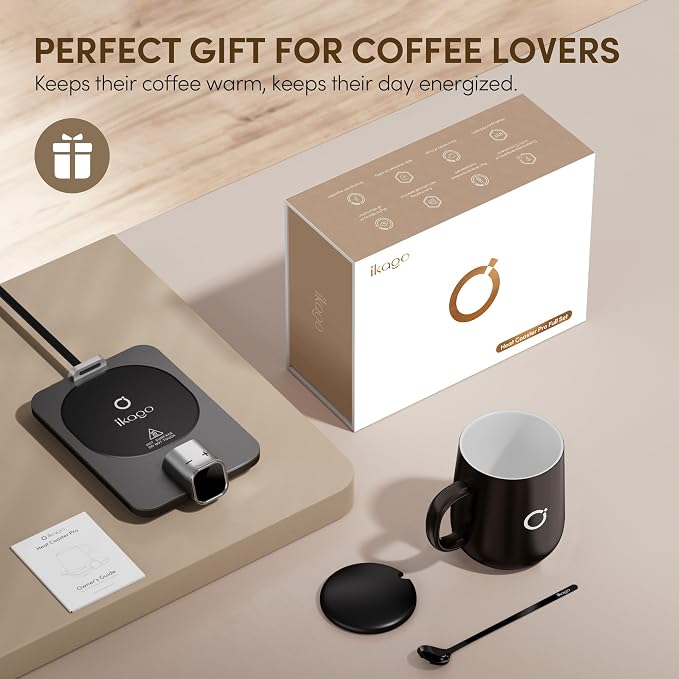 Coffee Cup Warmer & iKago Mug Set, 1℉ Precise Temp Control Mug Warmer | Auto Shut Off, Infrared Sensor, Dual Temp Display, ℉/℃ Optional, 15oz Mug with Spoon & Lid Included, Gifts for Men Women - Image 8